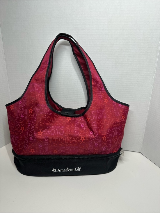 American Girl Handbags - American Girl Red-Pink Patterned Tote with Black Base